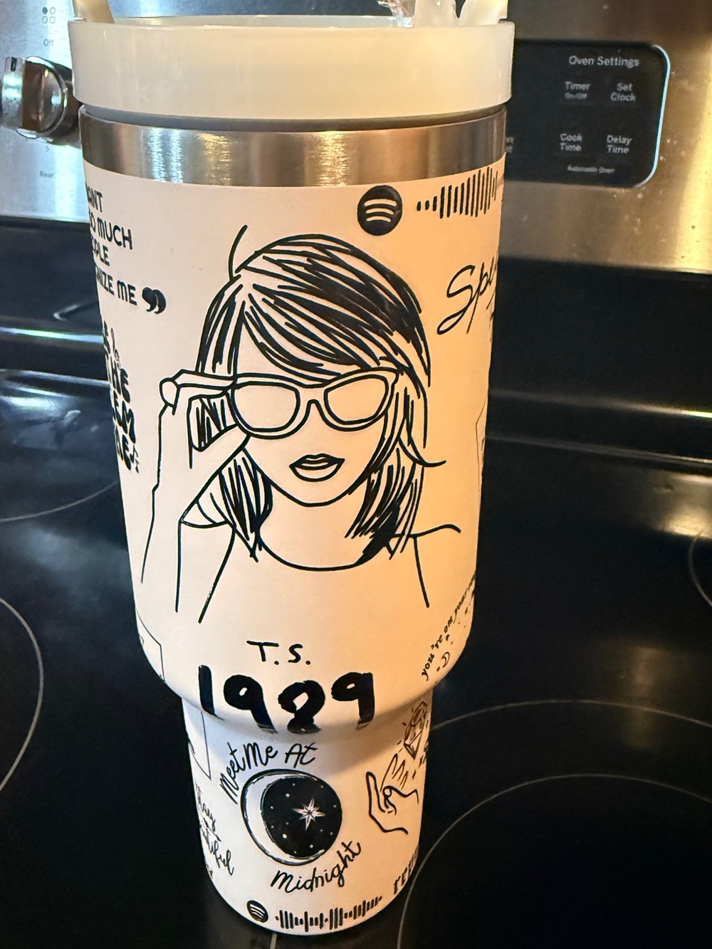 Taylor Swift White & Black 1989 Graphic Travel Tumbler